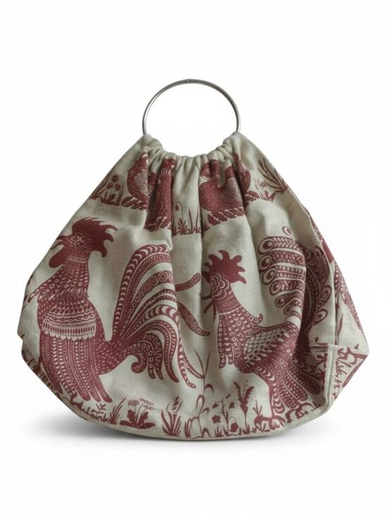 The Unbranded Brand Handbags - Vintage Rooster Bird Tapestry Ring Handle Bag Removable Cream Red Large
